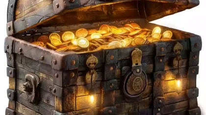 复古宝藏箱满金币 冒险财富商用素材