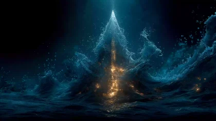 希腊神话神祇符号 波塞冬的三叉戟 深蓝波纹