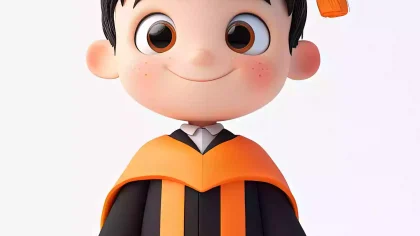 卡通毕业男孩 橙色流苏学位服