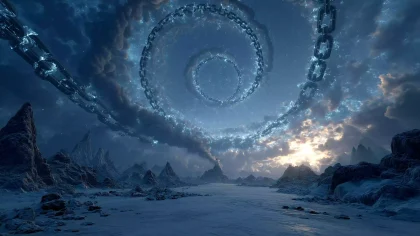 北欧神话场景 洛基的诡计之链 巨银链黑火